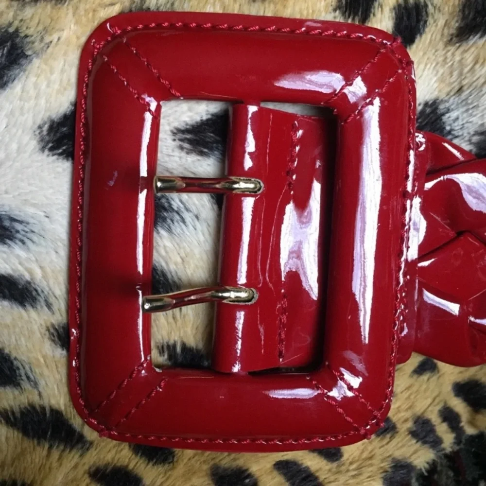 Wide Glossy Red Braided Studded Belt size M